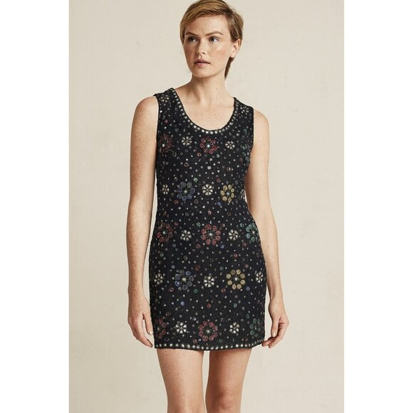 Vintage French Collezioni Black Allover Silk Sequined Sleeveless Dress - Picture 1 of 9